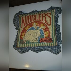 Vintage Nibbler Carrots Rabbit Striped Pillow